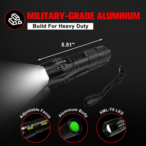 Tactical Flashlights High Lumens 4 Pack, Bright 2000 Lumens Zoomable LED Flashlight, Water Resistant Portable Pocket Flash Light for Home, Emergen...