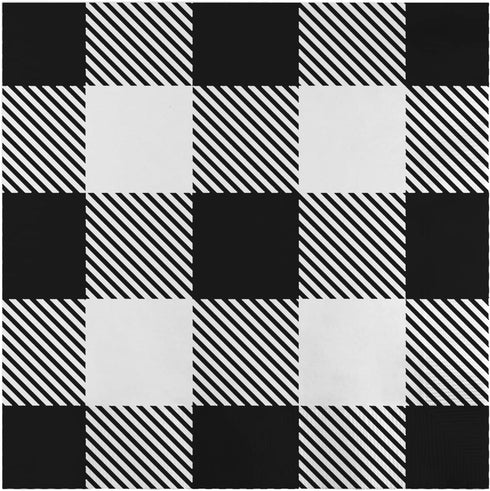 Iconikal 75-Count Black Gingham Disposable Paper Party Napkins, White Buffalo Plaid, Dinner Size...