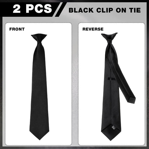 2 Pieces Men's Clip on Ties Solid Color Clip on Ties Pre Tied Neckties for Office School Uniforms(Black,18 Inches)...