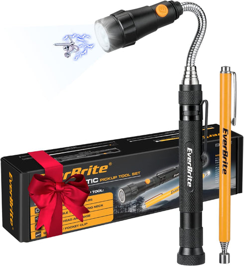 EverBrite 2-Piece Magnetic Pick Up Tool Set, Telescoping 360 Swivel Extensible Magnet Tool with LED Light, Gift for Dad, Mom, Husband, Father's Da...