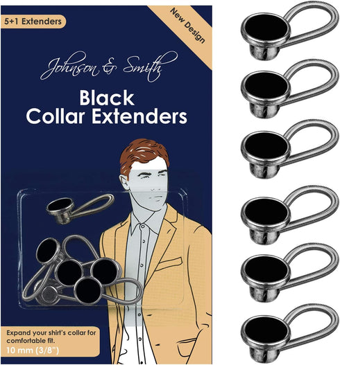 Johnson & Smith Black Collar Extenders Stretch Neck Extender for 1/2 Size Expansion of Men Dress Shirts, 6 Pack, 3/8" Metal...