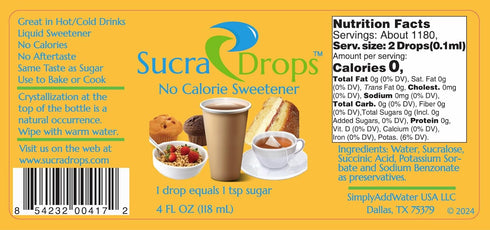 SucraDrops 4 oz Bottle of Premium Liquid Sucralose Sweetener, 1,180 Servings x 2 drops per serving size, totaling 2,360 drops...