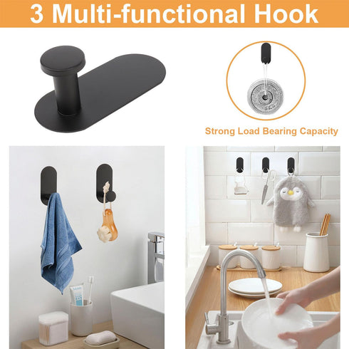 TocTen 5 Pieces Self Adhesive Towel Bar Set, Stainless Steel Bathroom Hardware Set Include Towel Rack, Toilet Paper Holder, 3 Packs Towel Hook, No...