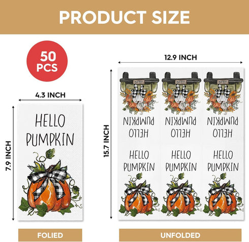 Horaldaily 50 Fall Disposable Paper Decorative Guest Napkins, Thanksgiving Autumn Harvest Orange Pumpkin Leaves Hand Towel for Party Lunch Dinner ...