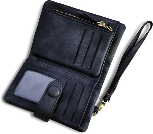 AOXONEL Women's Small Bifold Leather wallet Rfid blocking Ladies Wristlet with Card holder id window Coin Purse...