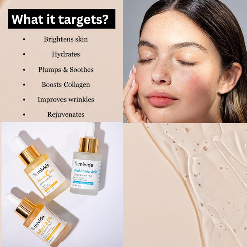 Anti Againg Face Serum Trio, 20% Vitamin C, Powerhosue Hyaluronic-Acid and 2.5% Retinol Serum For Face - 3 Bottles x 1 Fl Oz | Brightening, Firmin...