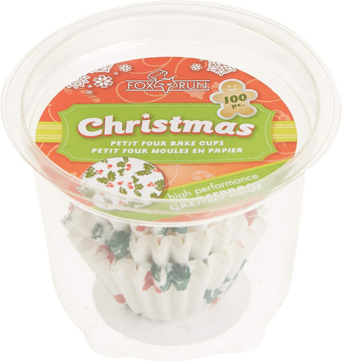 Fox Run Christmas Paper Muffin and Cupcake Liners, Set of 100 Mini Size Wrappers...