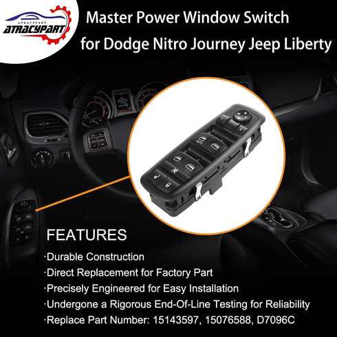 Master Power Window Switch Driver Side | 8+13 PINS Check Required | Replacement for 2008-2012 Dodge Nitro Jeep Liberty, 2009-2010 Dodge Journey | ...