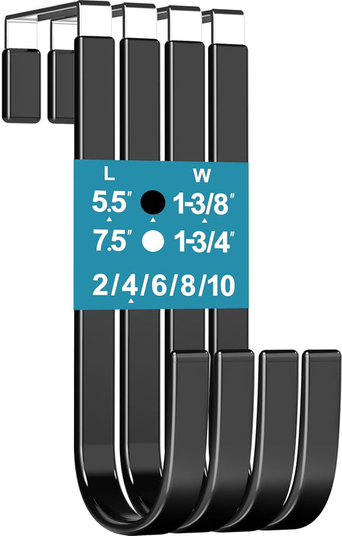 Over The Door Hooks 5.5" 4Pcs for 1 3/8" Door Black Plastic Coating Wreath Door Hanger Hook for Hanging Ironing Board Towel Rack Bathroom Closet C...