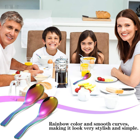 6 Pieces Rainbow Soup Spoon Colorful Stainless Steel Spoon Mirror Finish Spoons Kitchen Serving Spoons for Soup Rice Tea Milk Coffee Dessert...