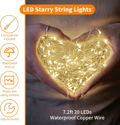 TingMiao 6 Pack Fairy Lights Battery Operated 7.2 ft 20 LED Mini String Lights Waterproof Silvery Copper Wire Firefly Starry Lights for Wedding Be...