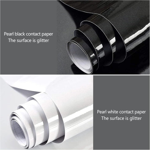 Wudnaye Black Contact Paper Glossy Waterproof Self Adhesive Wallpaper for Kitchen 11.8inchx78.7inch Black Wallpaper Peel and Stick Backsplash Viny...