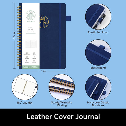 Alltree Lined Journal Notebook, Spiral Notebook for Work, Journal for Women & Men, A5 Medium, Spiral Notebook with Tabs, Pen Loop, Pocket, Sticker...