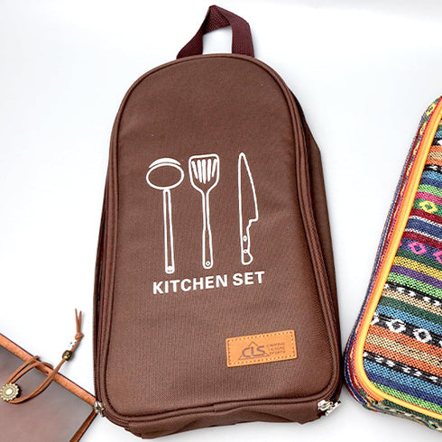 NatSumeBasics Camping Travel Cooking Utensils Organizer Travel Bag Portable Pouch for BBQ Camp Cookware Kitchen Kit (Only 1pc Brown Bag)...