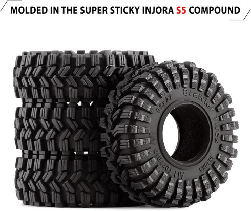 INJORA 1.0 Tires - All Terrain Super S5 King Trekker Soft Sticky Tires for 1/18 TRX4M 1/24 RC Crawler Axial SCX24 FMS FCX24 Enduro24 (T1014)...