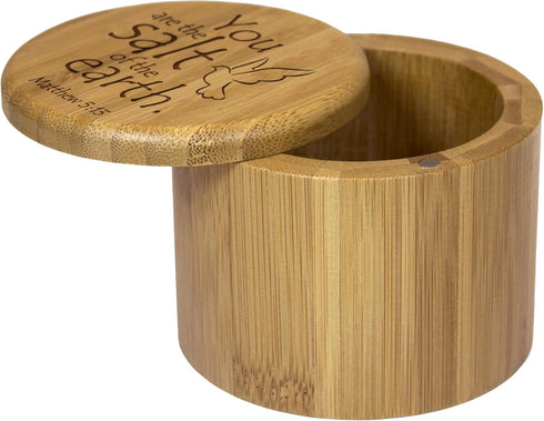 Totally Bamboo Salt Cellar Bamboo Storage Box with Magnetic Swivel Lid, 6 Ounce Capacity, You are the Salt of the Earth Matthew 5:13 Engraved on L...