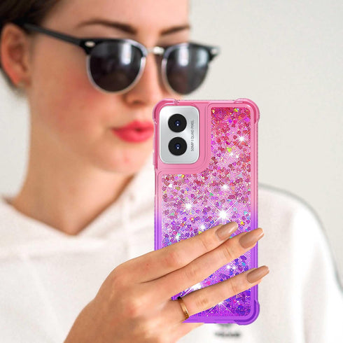 for Moto G Play 2024 Case with Screen Protector, Cute Women Girls Glitter Bling Liquid Floating Phone Case Slim TPU Soft Silicone Shockproof Girly...