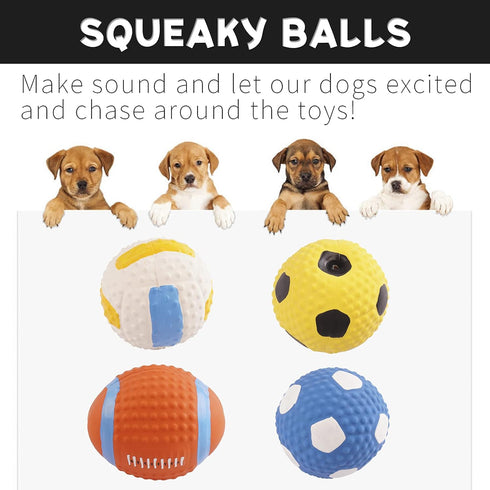 T'CHAQUE Squeaky Dog Toys, Natural Latex Rubber Dog Balls, Soft, Bouncy & Durable for Small Medium Dogs Puppy Interactive Chew Sound Fetch Play Do...