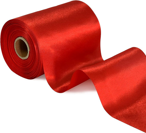 TONIFUL 4 Inch x 22Yards Wide Red Satin Ribbon Solid Fabric Large Ribbon for Cutting Ceremony Kit Grand Opening Chair Sash Table Hair Car Bows Sew...