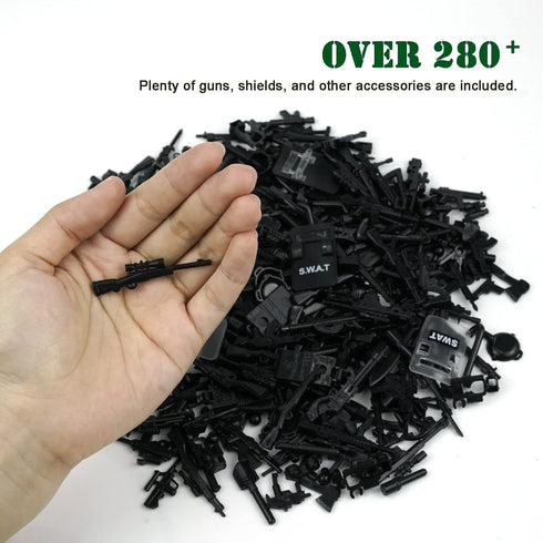 Military Weapons Pack WW2 Army Accessories Set for Figures, 280+ Pieces SWAT Soldier Brick Guns and Armor, Compatible with Major Brands Building B...