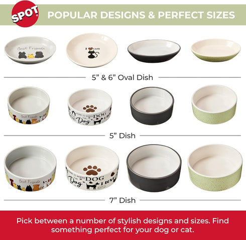 SPOT by Ethical Products - Heavy Ceramic High Gloss Dog Bowl Cat Bowl Durable Dog Food and Water Pet Dish - Dishwasher Safe - SPECKLED OVAL CAT DI...