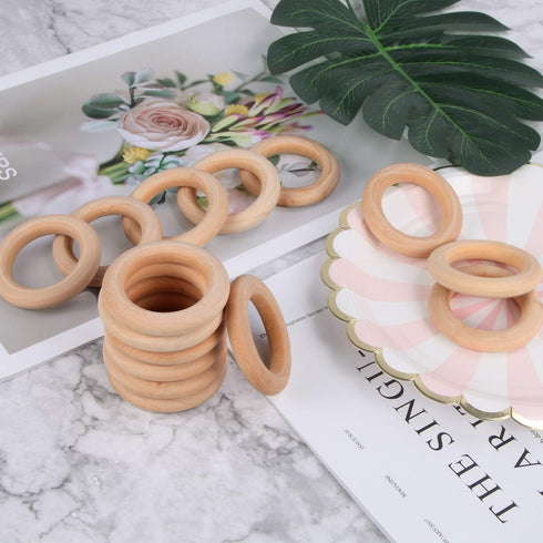 30 Pcs Wooden Rings, Macrame Wooden Rings, Natural Unfinished Solid Wood Rings for DIY Craft Pendant Connectors Jewelry Making (55 mm)...