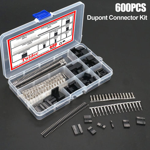 Twidec/600PCS 2.54mm Dupont Connector Kit 1/2/3/4/5/6/7 Pin Housing Connector with 2.54 Male and Female Dupont Terminals Crimping Connectors and 2...