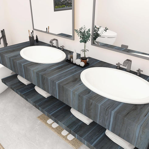 Peacock Blue Wallpaper Stick and Peel Blue Wood Grain Contact Paper for Cabinets Wood Look Wallpaper with Air Guide Slot Design 16x118inch Wood Vi...