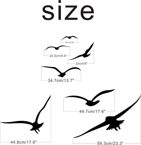 Flying Birds Wall Decals, Vinyl Stickers for Dorm, Nursery, Office, Kids Room, Bedroom, Living Room - Modern Home Decor Y20 (Black)...
