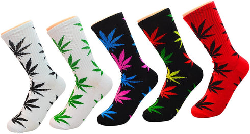 Lystaii 5 Pairs Weed Leaf Printed Cotton Socks Unisex Random Color Maple Leaf Printed Socks, One Size...