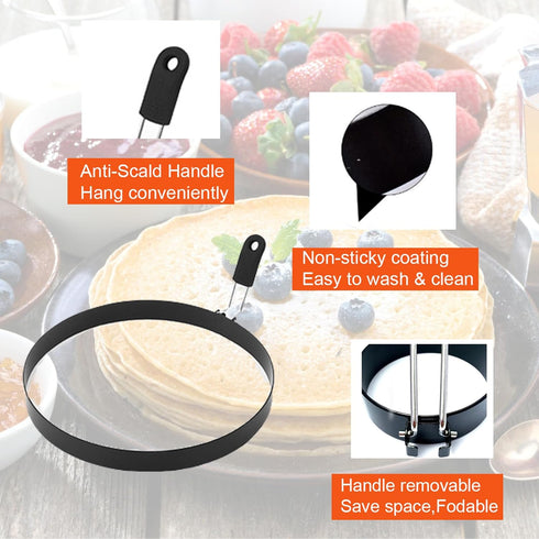 8" Omelet Ring for Griddle,2 Packs Non-stick Stainless Steel Omelette Ring Pancake Rings Crepes Rings Griddle Omelet Ring Egg Ring Crumpet Ring Om...