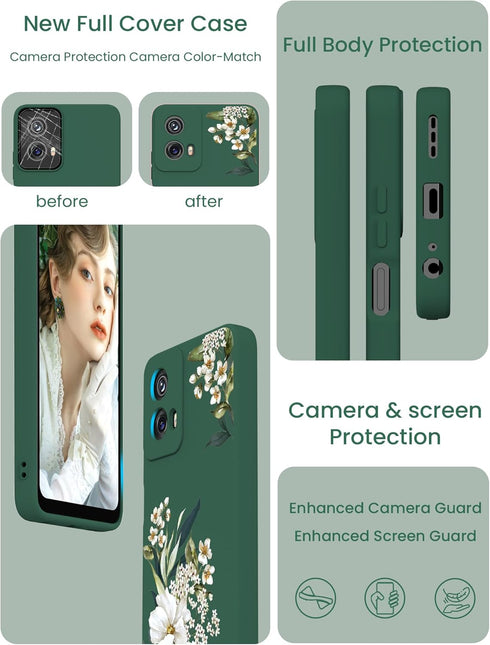 for Motorola Moto G 5G 2024 Case, Girls Women Florals Liquid Silicone Phone Case, Shockproof Anti-Scratch Soft Protection Case with 2X Screen Prot...