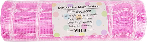 MEEDEE Pink and White Plaid Deco Mesh 10 Inch Pink White Check Mesh Ribbon Fabric Mesh Roll Decorative Mesh Wreath Supplies for Baby Shower It's A...