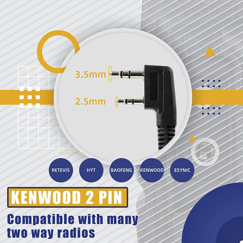 Retevis Walkie Talkie Earpiece with VOX, Hands Free, Coil Design, D Shaped, for RT22 RT68 RT21 H-777 RT27 RT86 RB68, Compatible with Kenwood pxton...