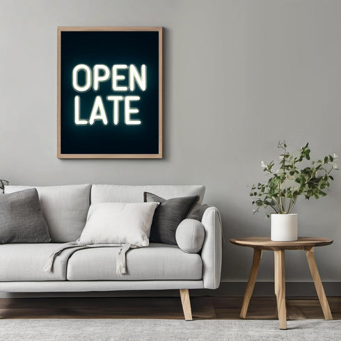 Posterizer 1 pcs-OPEN LATE sign poster with neon font 1-Kitchen & Bar Art-Gift for Men Women Teens-Art Poster Print for Home, Office, Store, Bar- ...