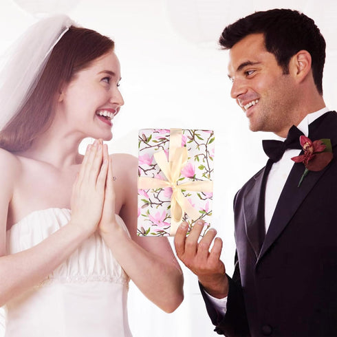 100 Sheets Pink Magnolia Flowers Printed Tissue Paper Floral Pattern and Leaves Art Decorative Tissue for Gift Wrapping Supplies...