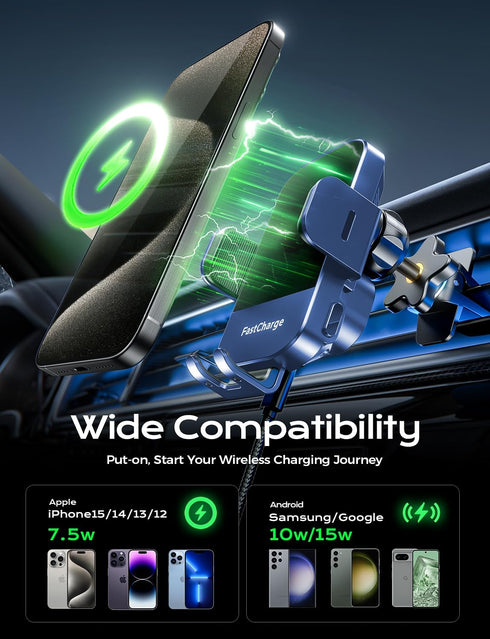 Wireless Car Charger, Phone Mount Holder Car Charger 15W Fast Charging Auto Clamping, Stick on The Dashboard for iPhone 15 14 13 12 11, Samsung Ga...