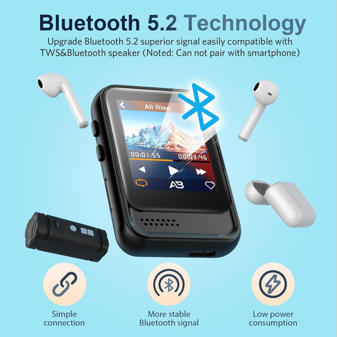 Bluetooth MP3 Player, Portable Music Player with FM Radio, Voice Recorder, Ebook Digital Audio Player with 16GB Internal Memory Support TF Card up...