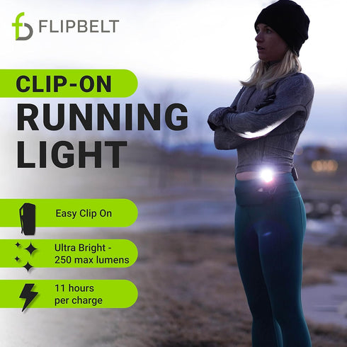 FlipBelt Clip On LED Running Light for Men and Women, Hands Free Safety Flashlight for Running, Biking, Hiking, Portable and Rechargeable Night Ru...