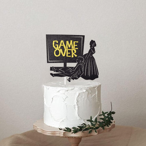 Game Over Cake Topper for Wedding Party Decorations, Funny Bride and Groom Cake Decor, Wedding Reception, Engagement Party Supplies (Double-sided ...