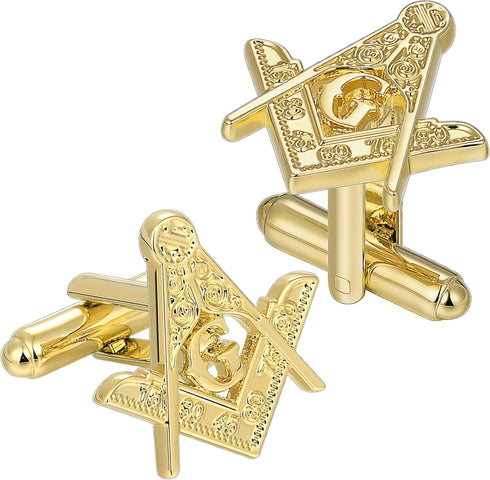 AMITER Masonic Tie Clip and Cufflinks Set, 18K Gold Mens Necktie Bar Cuff Links Personalized Gift for Freemason Husband Father Boyfriend...