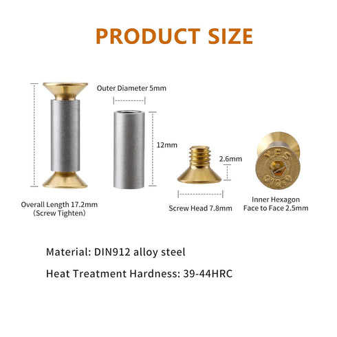 10 Packs Knife Handle Screws Rivets Bolts Fasteners, Gold Hex Flat Head Screws, Knives Maker Screws for Fixing Blade Knife...