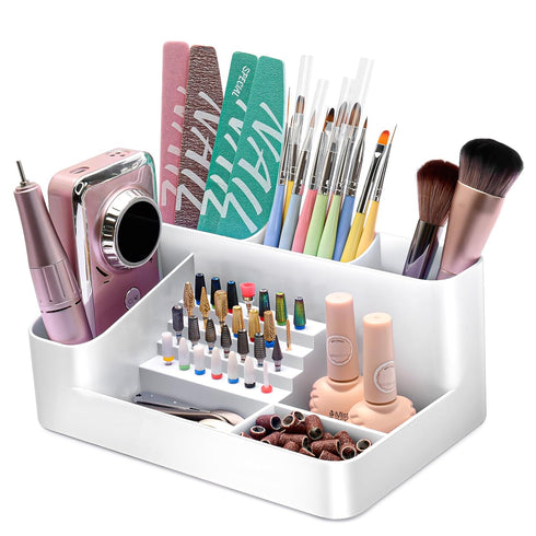 ANRUI Nail Drill Machine & Bits Storage Box, Plastic Nail desk organizer of 28 Holes Nail Drill Holder, Professional Nail Drill Grinding Bit Holde...