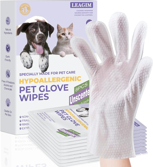 Pet Cleaning Glove Bathing Wipes for Dogs and Cats, Deodorizing No-Rinse Grooming Wipes for Paws, Body, and Butt, Perfect for Pet Dry Cleaning, Da...