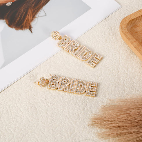 Bride Earrings, Rhinestone Bridal Earrings Drop BRIDE Earrings Beaded Dangle Crystal Wedding Bridal Jewelry Accessories for Women, Proposal, Engag...