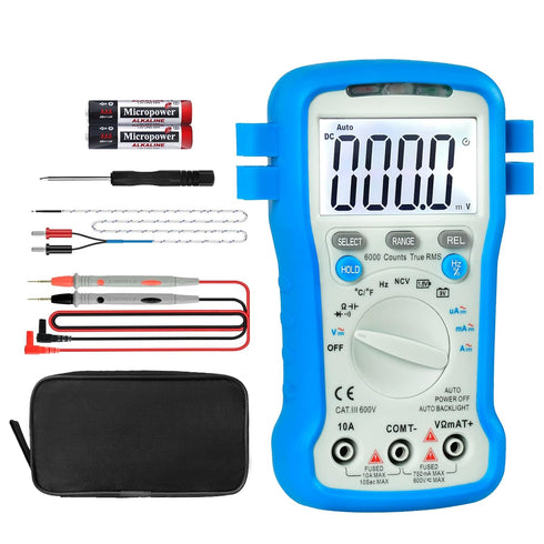 Multimeter 6000 Count TRMS Electrical Tester, Kethvoz 600V Voltmeter Battery Tester Measure AC DC Voltage Current Ohm Capacitance Temperature, Car...