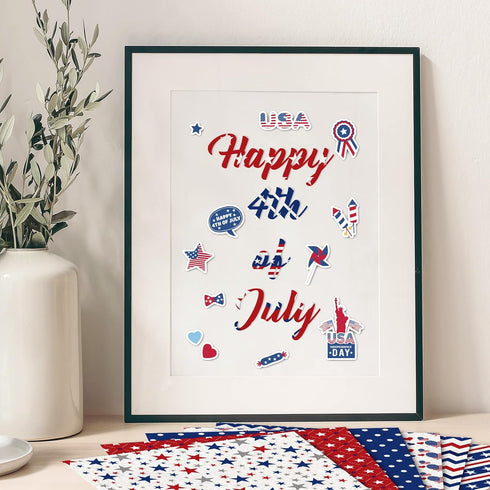 Whaline 24 Sheet 4th of July Pattern Paper with 4 Sheet Stickers Scrapbook Paper Double-Sided Collection Decorative Craft Paper Folded Flat for Pa...
