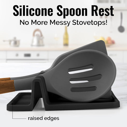 Zulay Kitchen Extra Large Silicone Utensil Rest with Drip Pad for Multiple Utensils - BPA-Free Heat-Resistant Spoon Rest & Spoon Holder for Stove ...