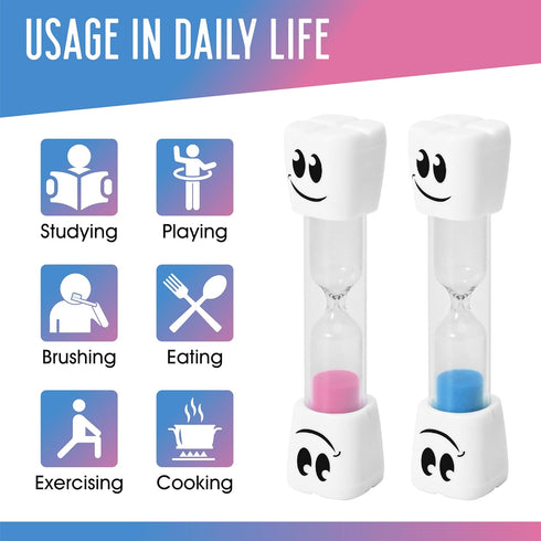 2 Minute Toothbrush Sand Timer for Kids - Set of 2 Small Blue and Pink Smiley Hourglass...