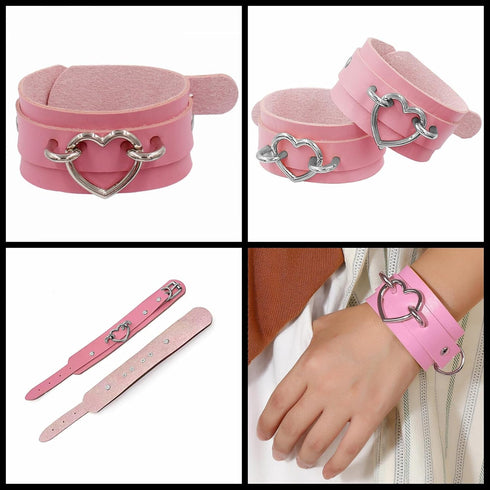 3Pcs Leather Choker Collar Set,Heart Chain Necklace + Wide Wrist Bracelets Combo Punk Gothic Cosplay Jewelry Gift for Women...